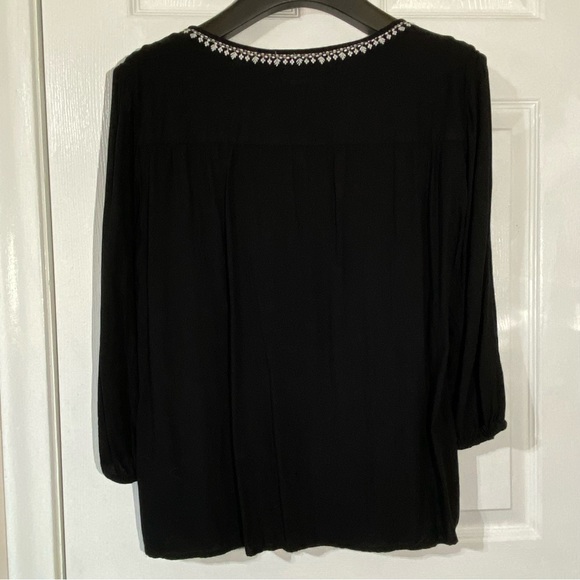 Style & Co Women's Blouse Top Embroidered Boho Peasant  Black White Sz Large - Picture 7 of 8